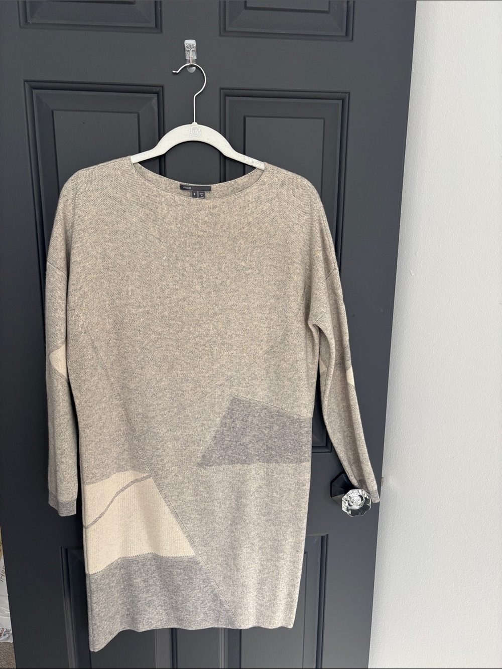 Vince Neutral Geo-Block Knit Dress in Beige and Gray